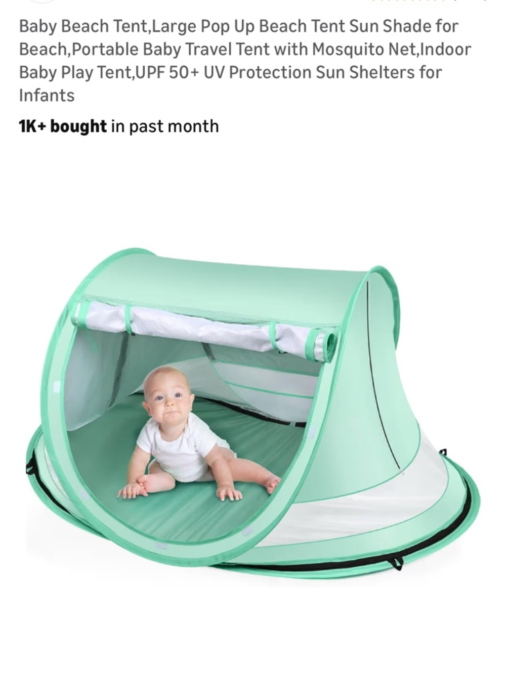 Mint Green Pop-Up Baby Beach Tent with Mosquito Net - Portable Sun Shade